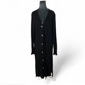 Zenana Black Long Cardigan with Button Front XL